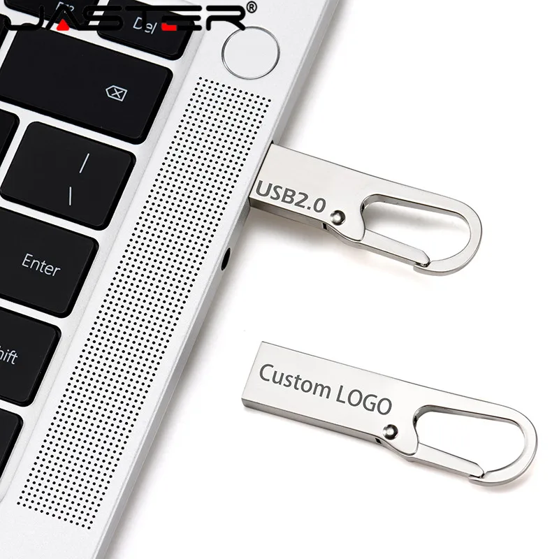 JASTER-Metal USB 2.0 Flash Drive, Thumbdrive, Silver Pen Drive, High Speed Memory Stick, Impermeável, 8GB, 4GB, 64GB, 32GB, 16GB