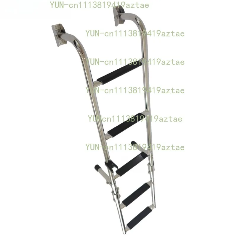 5-Step 304 Stainless Steel Foldable Boarding Ladder with Curved Hook,Hanging Escalator Ladder Hardware Accessories for Yacht& RV