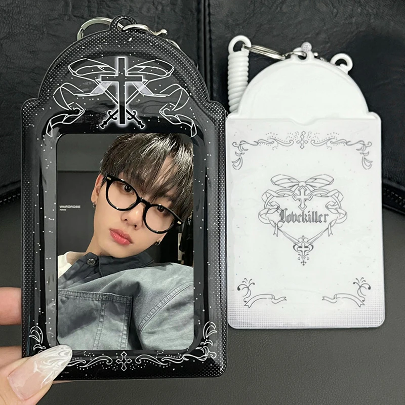 Kpop Photocard Holder Student Bus Card Protective Photo Sleeves Love Cross Small Card Storage Case Pendant Lovely ID Card Holder