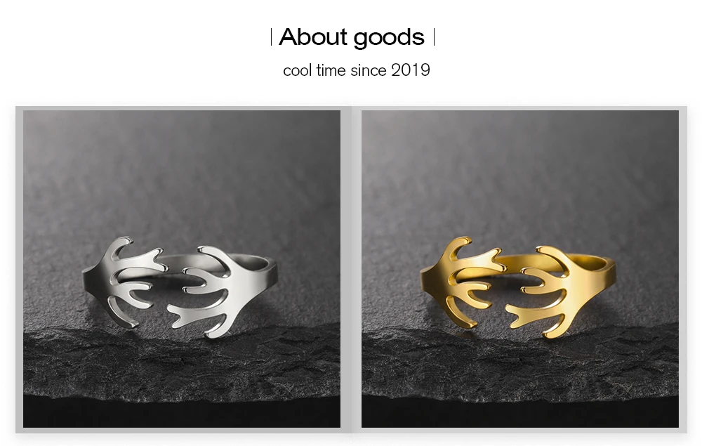 CoolTime Hirschgeweih Offener Ring Goldfarben Edelstahl Verstellbarer Ring Tierschmuck Geschenk für Liebhaber Natürliches Alltagsaccessoire – Detail 3