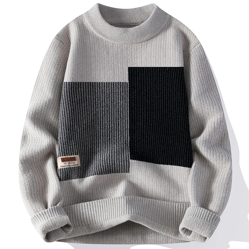 Men Casual Fashion Clothing 2024 Autumn round neck Pullover Men's Slim Fit blocking pattern Sweater Long Sleeve Warm Slim Sweat