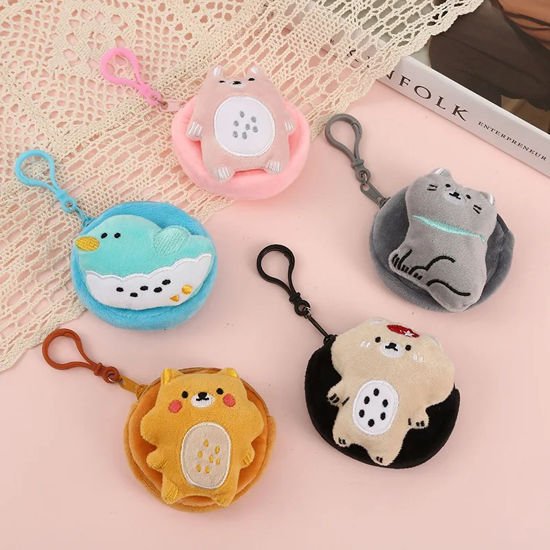 2pc 8cm Cartoon niedlichen Bären Katze Geldbörse Kawaii Tiere Ente tragbare Plüsch Brieftasche Schlüssel Kopfhörer Münze Veranstalter Beutel Kinder Geschenke