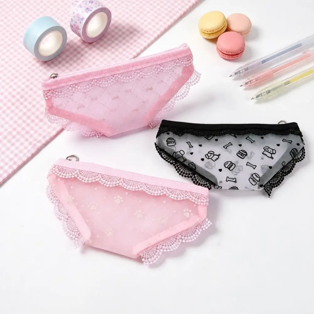 Durable Lace Mesh Storage Pouch Triangle Briefs Shape Cosmetic Bag Multi-use Stationery Bag Home Travel