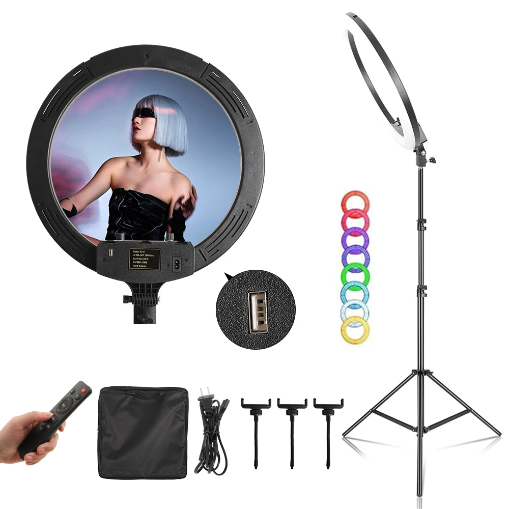 18 Inch RGB Ring Light Photography Dimmable Selfie Ring Lamp With Tripod Phone Clip For Live Make Up Youtube Photography Studio