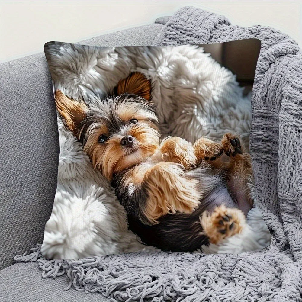 Cute Yorkie Puppy Printed Pillowcase for Comfy Decor Sofa Cushion Cover, Home Room Dormitory Decoration, 2D Printing