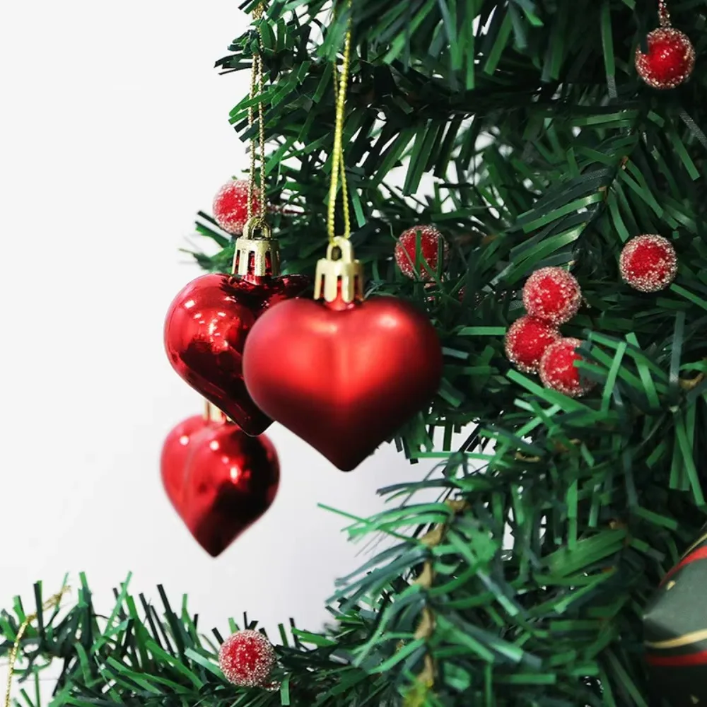 12pcs/pack 5cm Electroplated Heart Christmas Tree Ball Pendants Matte Plastic Mix Holiday Decorations for Parties
