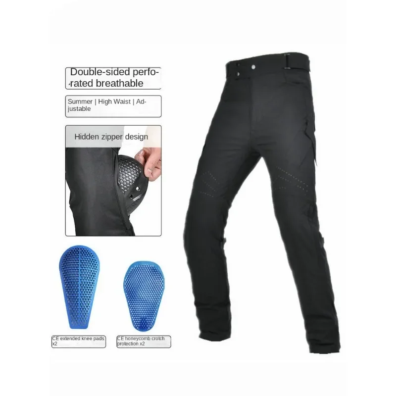 Motorcycle Pants Summer Ventilate Drop-proof Riding Pants Two-way Punched Breathable Elastic High-waisted Men's Motorcycle Pants