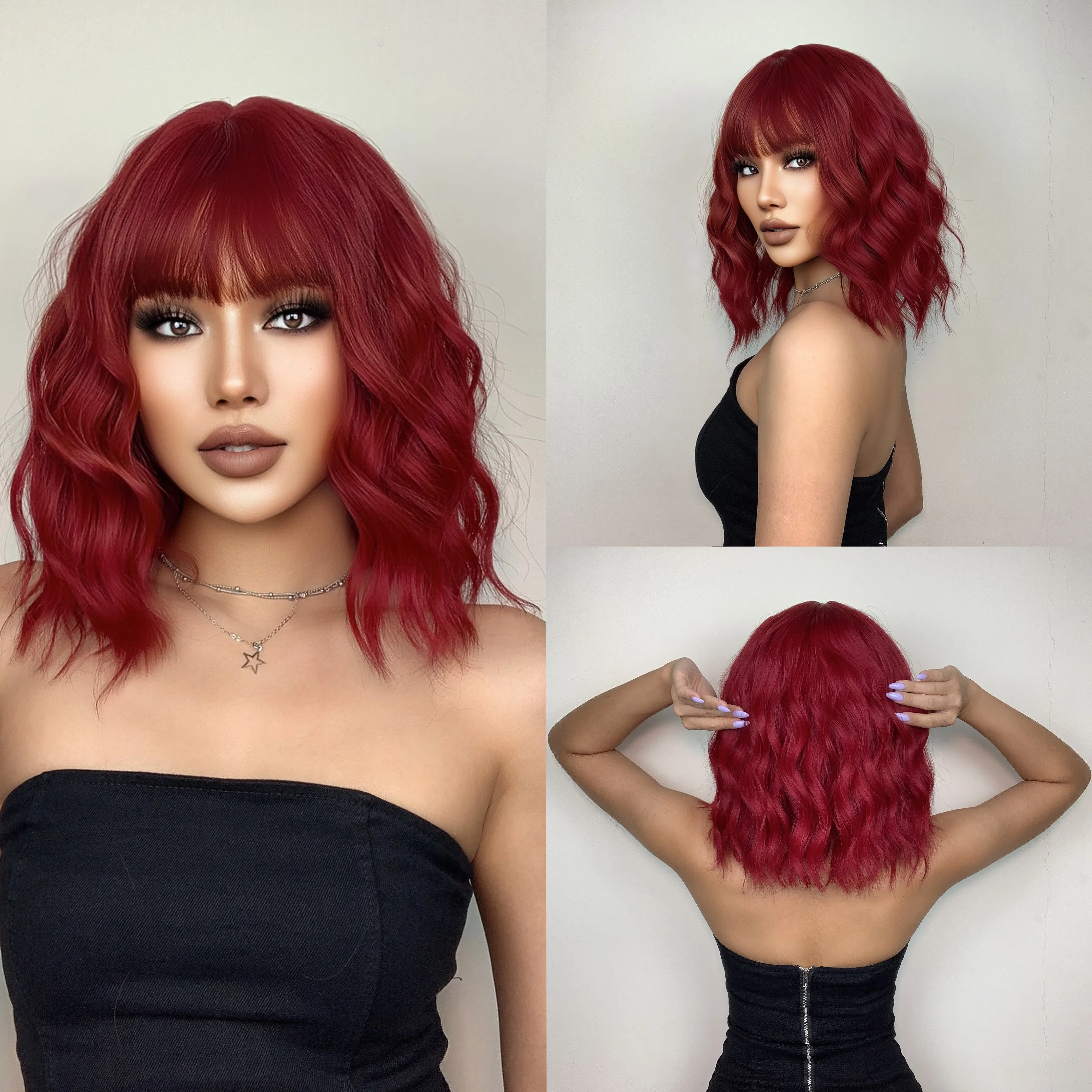 

La Sylphide Short Bob Wigs for Women Synthetic Wigs Christmas Red Wig with Bangs Party Natural Cosplay High Temperature Hair