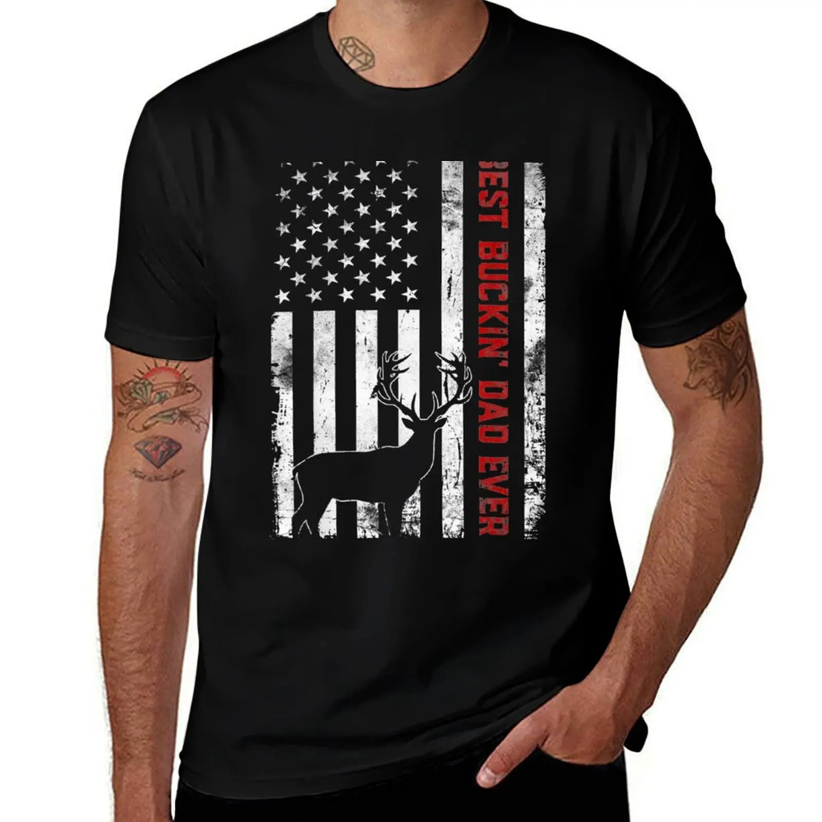 Best Buckin Dad Ever Shirt USA Flag Deer Hunting Fathers Day Gift T-Shirt Festival Short Sleeve T-Shirt