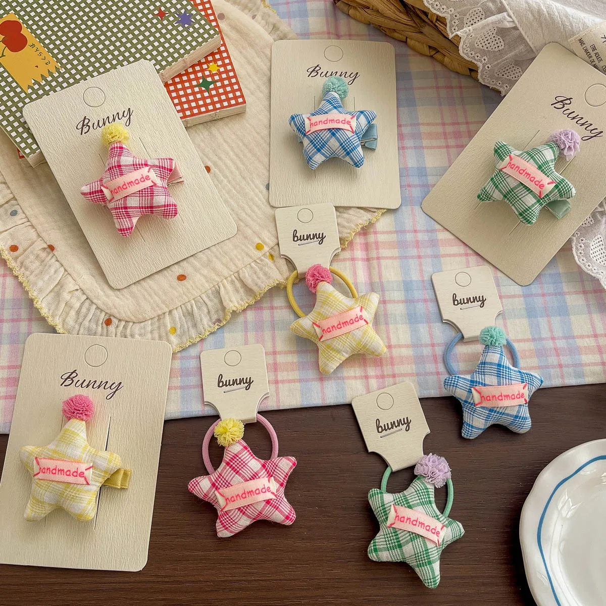 

Plaid Star Hairpin Elastic Hair Band Baby Girl Hair Rope Tie Rubber Band Hairclip Barrettes Headwear Children's Hair Accessories
