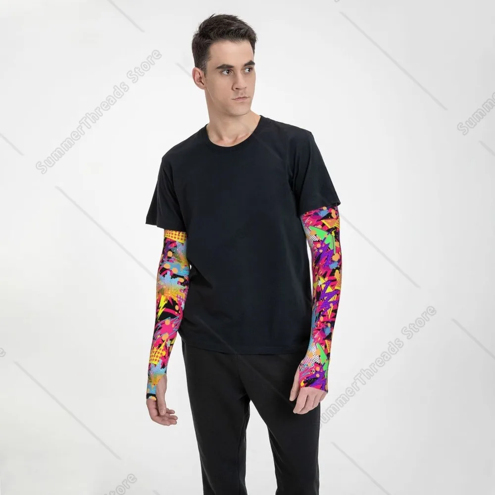 Retro 80s 90s Arm Sleeves for Men Women Fashion Sun Protection Arm Sleeves to Cover for Golf,Cycling, Fishing,Running