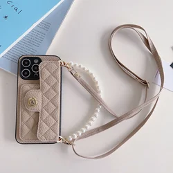 Crossbody Wristband Phone Case for IPhone 12 Mini 17 Air 16 Plus 15 14 13 11 Pro Max XR XS Wallet with Card Holder Leather Cover