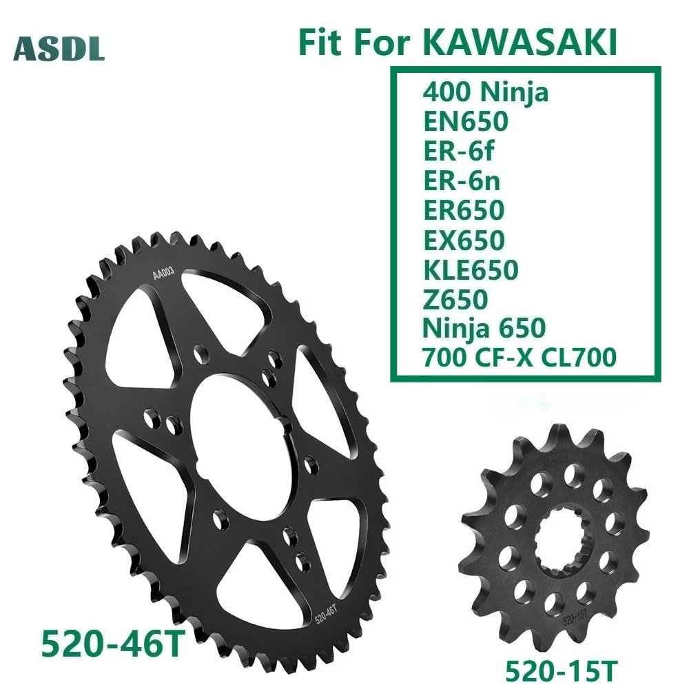 

Motorcycle Sprocket 520 15T 46T For Kawasaki 400 Ninja EN650 ER-6f EX650 ER-6n ER650 Ninja 650 KRT KLE650 Z650 EN EX 650 CL700