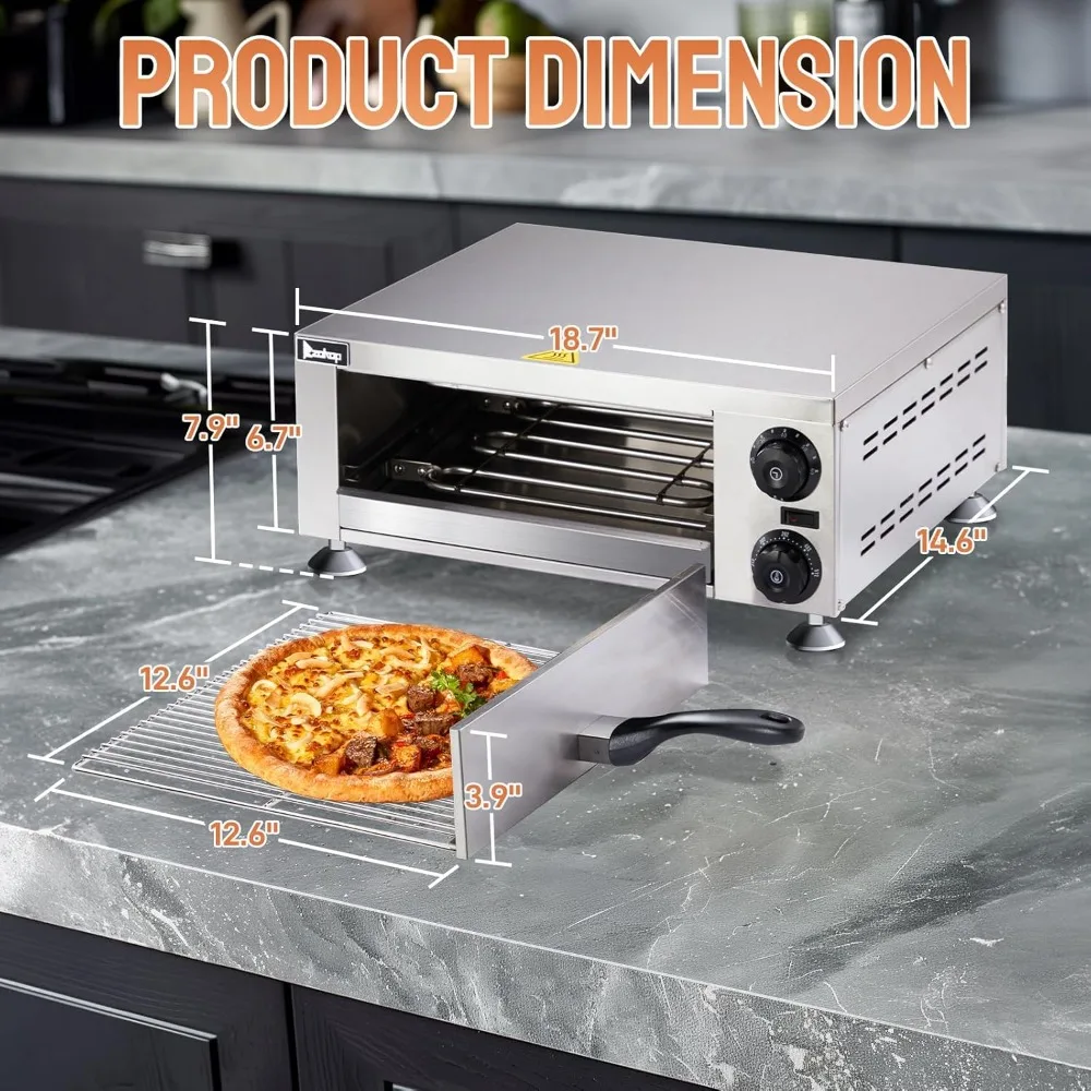 

Commercial Indoor Pizza Oven Stainless Steel 1100W with Removable Crumb Tray for Home, Pizzeria, Silver