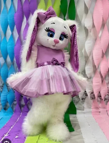 

Розовое платье, длинношерстный белый кролик, костюм пасхального кролика, наряд для косплея для маскарада, рождественское нарядное платье