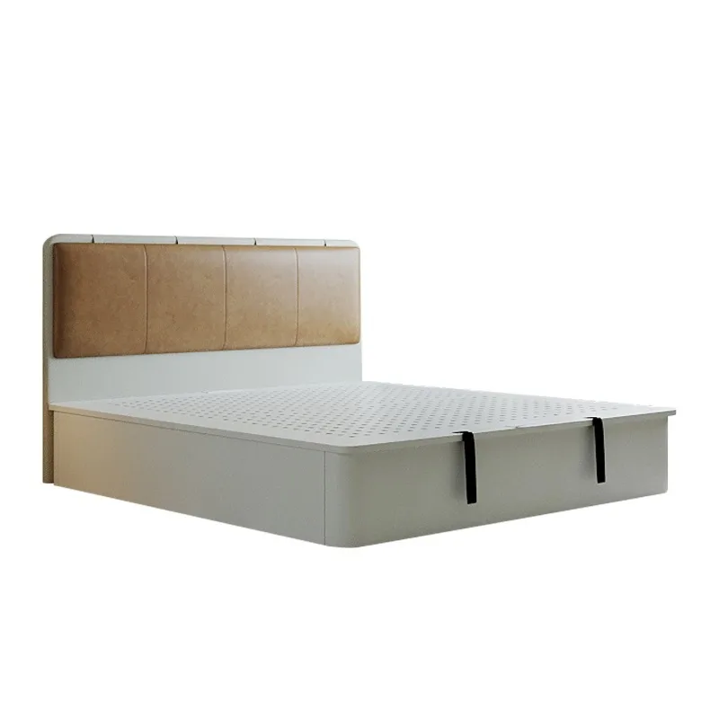 Carbon steel bed frame, ultra-thin backrest bedside antique suspended bed, black leather bed retro French small apartment bed
