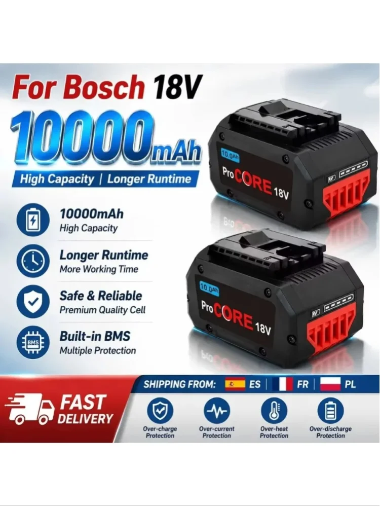 Für Bosch ProCORE 18V Professional Akku-Elektrowerkzeug-Akku, 10,0Ah 21700 Wiederaufladbarer Lithium-Ionen-Akku, Ersatz für BAT609 BAT618 GBA18V8, Geeignet für verschiedene Handbohrmaschinen