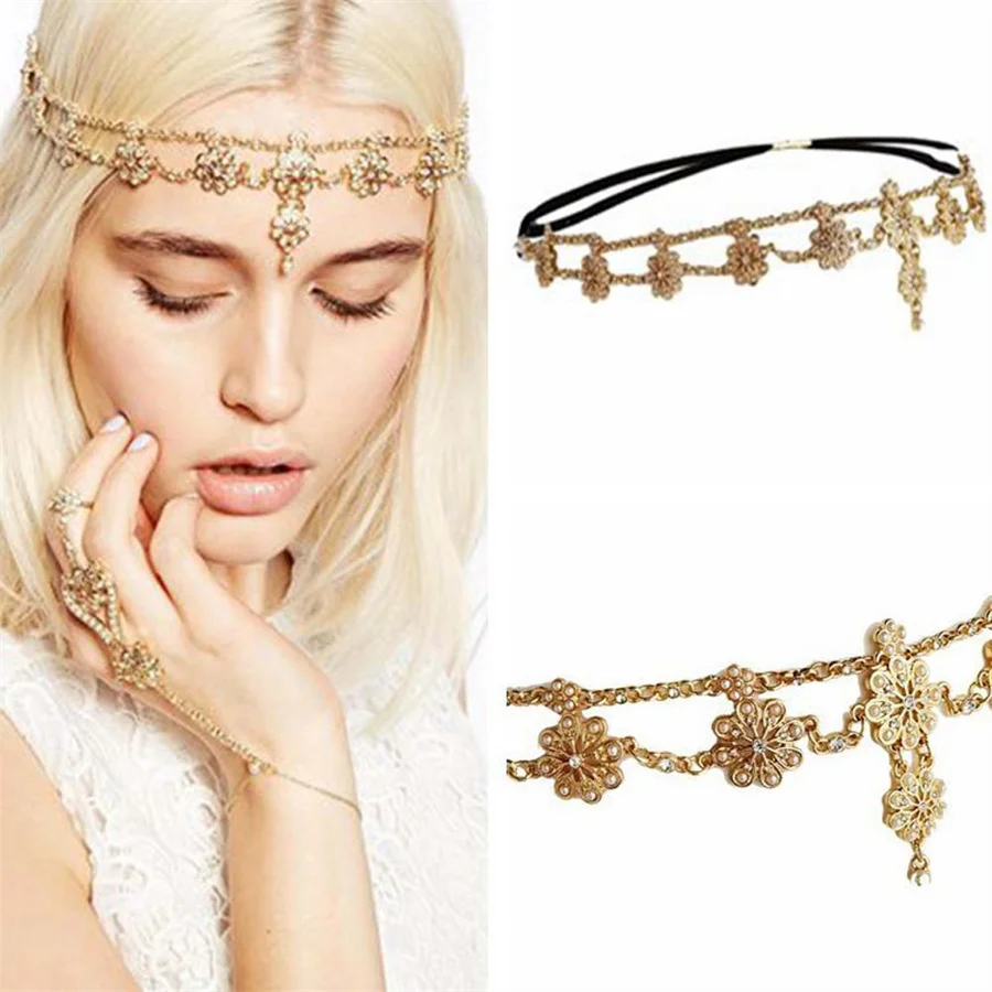 Bohemia Sweet Wedding Headpiece Crystal Bridal Head Chain Tiara Hair Jewelry for Women Rhinestone Forehead Headband Accessories