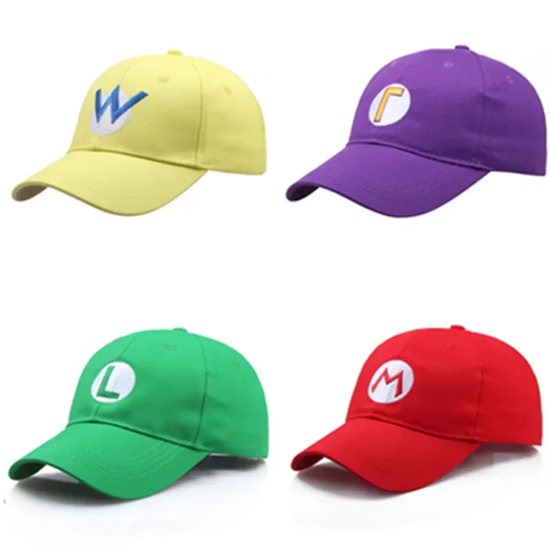 Super Luigi Bros Sun chapéus para crianças, boné de beisebol, desenhos animados Cosplay trajes, adereços vermelhos, moda