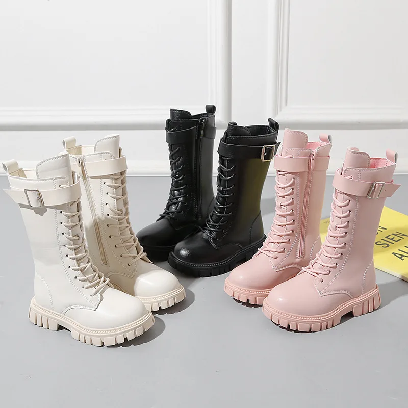 Girl Winter Fleece Long Boots Children Non-Slip Wear-Resistant PU Leather Boots Baby Soft Sole High-Top Boots Kid Winter Outfits