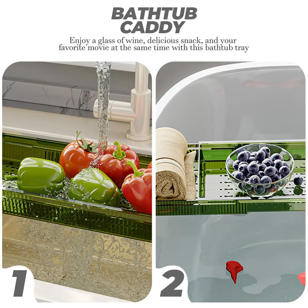 Bath Tray For Bathtub Adjustable Expandable Bath Caddy With Phone Holder Non-Slip Surface Pet Material Wine Snack Storage