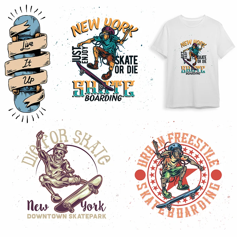 T-Shirt z nadrukiem na gorąco naszywki z kapturem na prasowanie odzieży trendy sportowe męskie i damskie kreskówki na deskorolce