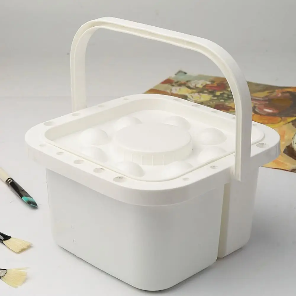 Lavadora de pinceles de pintura de doble rejilla duradera cuadrada con paleta, cubo de lavado de cepillos, herramienta de limpieza de cepillos de mano PP para niños