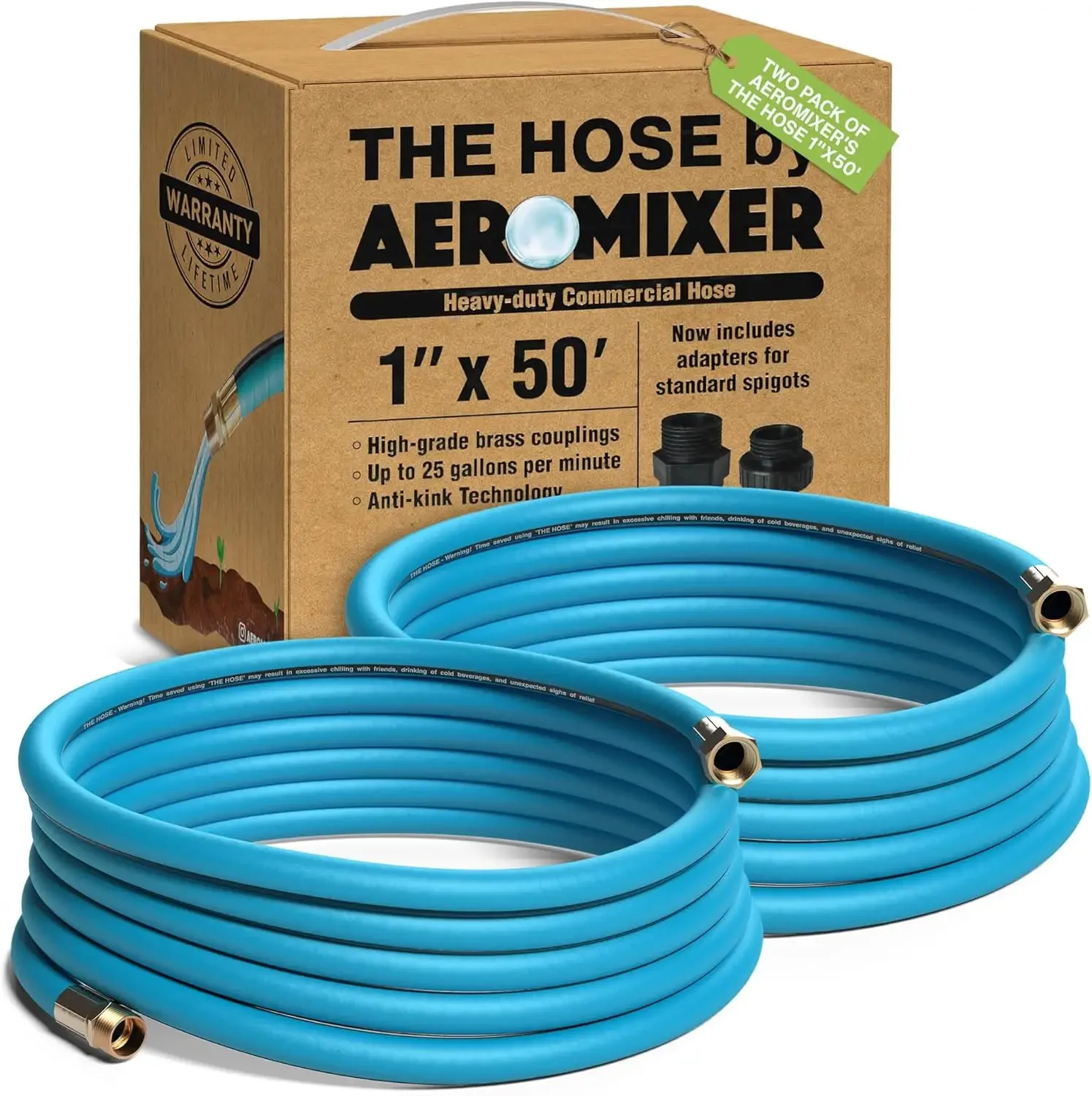 

2 Pack of 1 inch Garden Hose 50 ft, 1 Inch Water Hose, 650 PSI 1 Inch Commercial Hose, Commercial Garden Hose 1"
