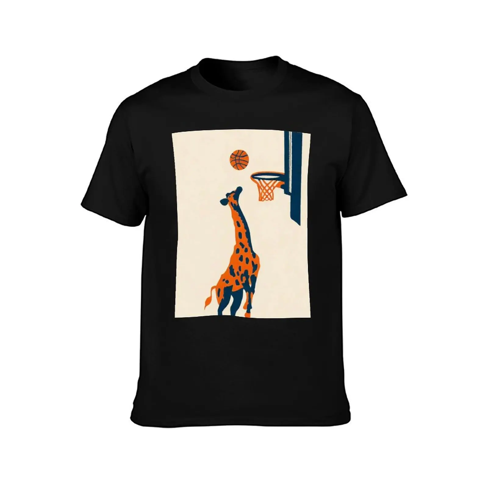 Minimalist Risograph Print / Giraffe Dunking Basketball T-Shirt Simple Trendy Casual T-Shirt