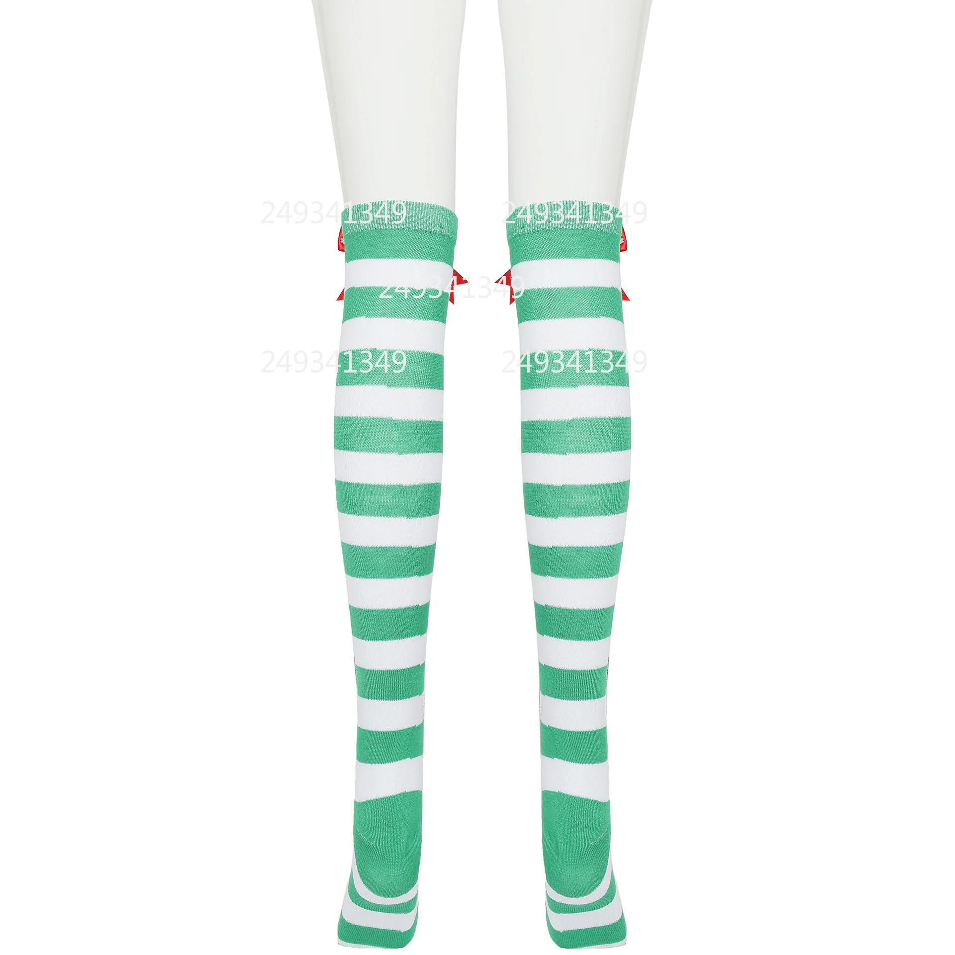 Christmas Green White Stripes Cosplay Stocking Woman Snowflakes Bowknot Stockings Xmas Stage Knee-High Socks Costume Accessories