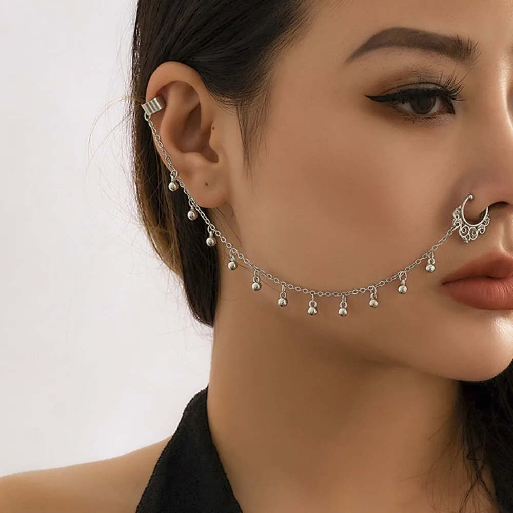Bijoux de perçage pour femmes, nouvelle mode, Imitation de perles, chaîne à pampilles, boucles d'oreilles Punk Cool