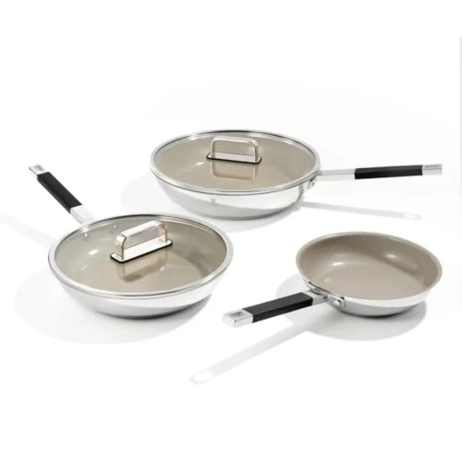 

Stainless Steel Fry Pan Set Titanium Ceramic Non Stick Frying Pan with Lid 8 10 and 12 Oil Gather Pro Non Stick Skillets with S