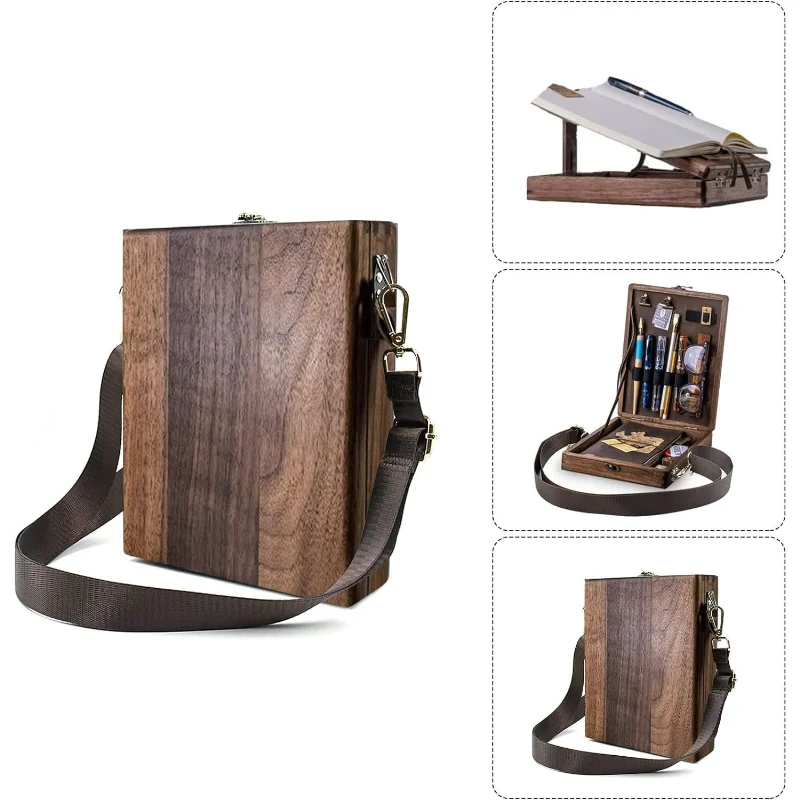 New Chinese Style Writer Wooden Messenger Box Crossbody Shoulder Storage Case Retro Travel Home Decor Gift