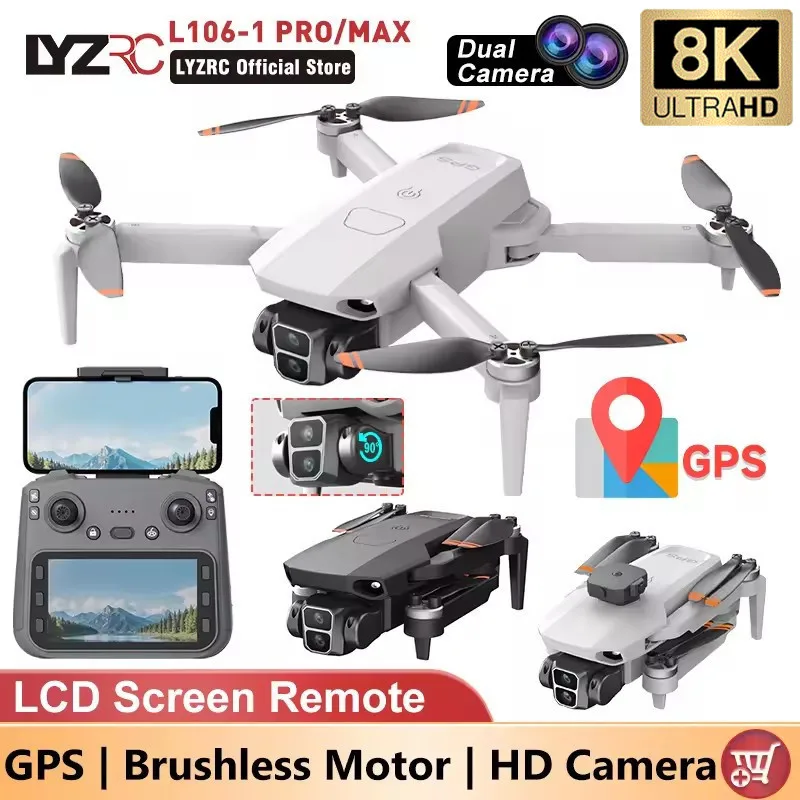 L106-1 PRO GPS Drone pantalla mejorada RC con Motor Profesional sin escobillas Drone 8K HD Cámara Dual 2,4 GHz Smart 360 °   Obtáculo avoi