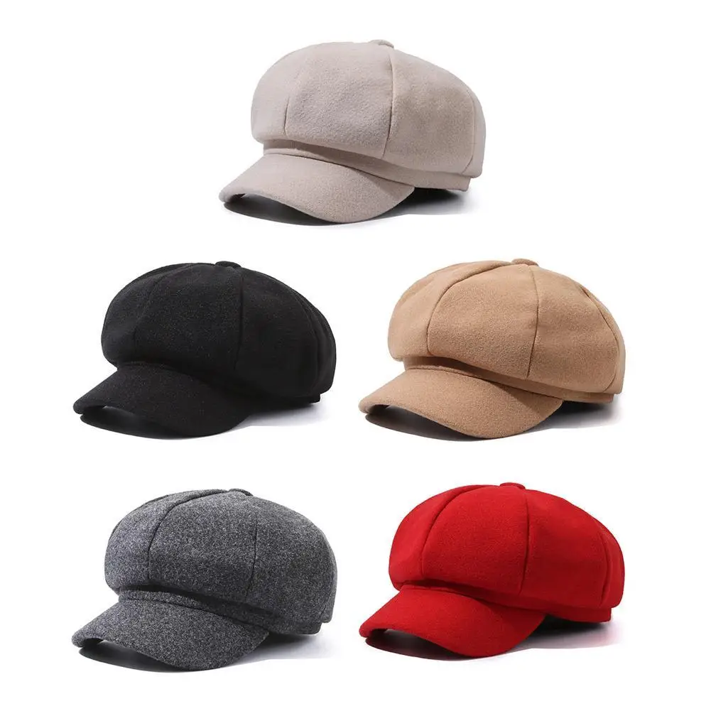 Autumn Winter Newsboy Caps Men Women Warm Woolen Solid Octagonal Hat For Male Detective Hats Retro Beanies Flat Caps chapeau