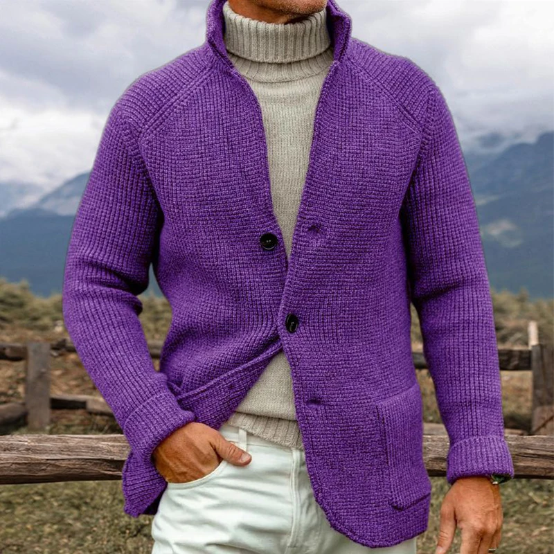 Plus Size Mens Knitted Cardigans 2025 Spring Fashion Stand Collar Buttoned Sweater Jackets Men Vintage Solid Color Slim Sweaters