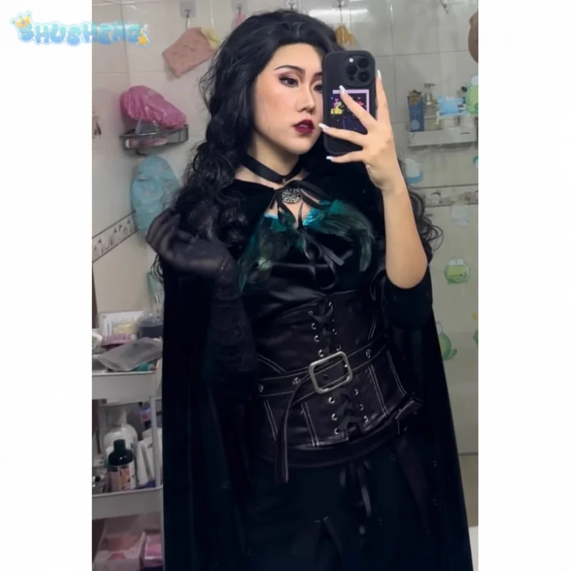 Witcher 3 Wild Hunt Cosplay Yennefer of Vengerberg Costume Cloak apron gloves waistband Full set Halloween Party Woman uniform