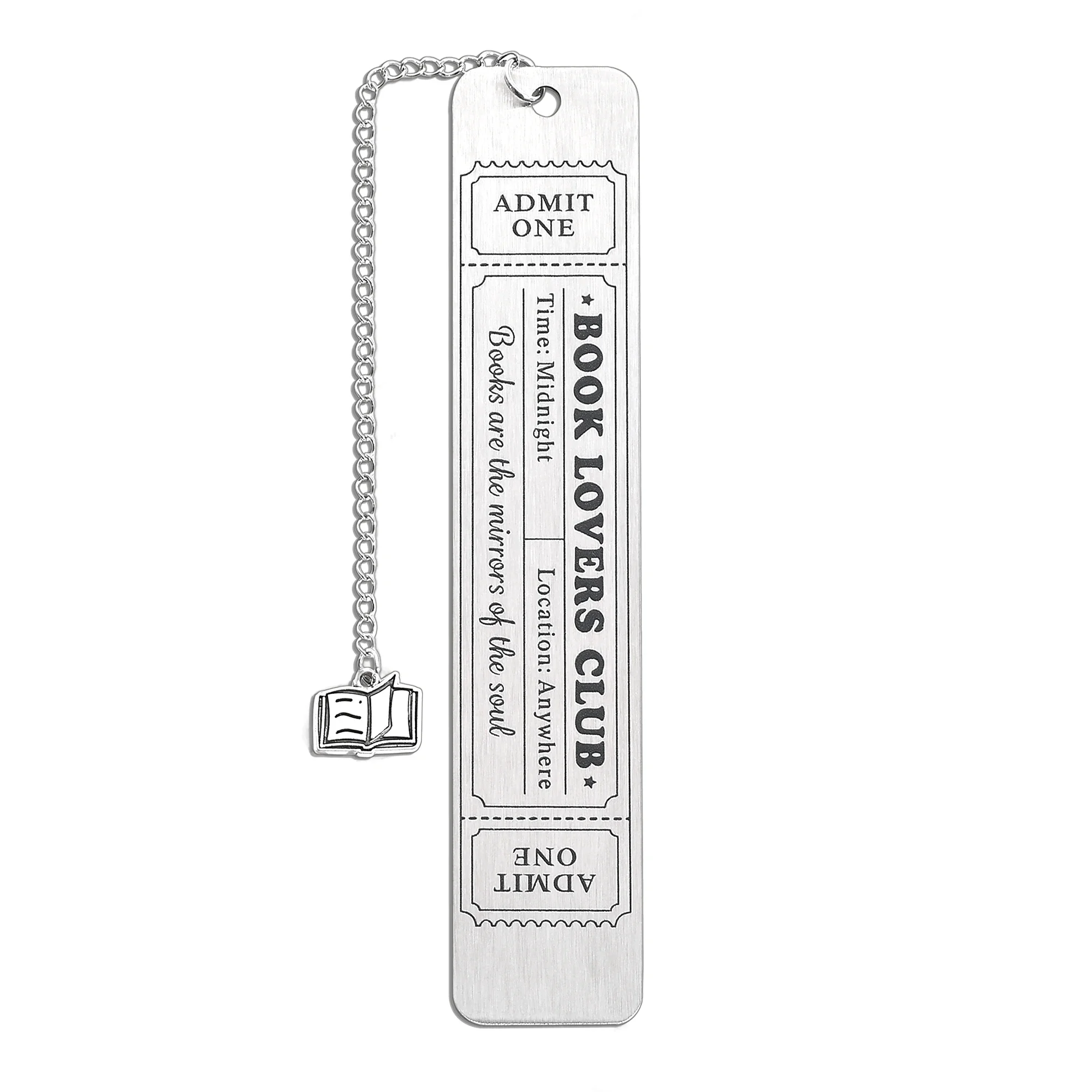 New Creative Book Lovers Club Admit Ticket Bookmark with Tassel Silver Color Stainless Steel Metal Bookmark for Book Lover Gifts