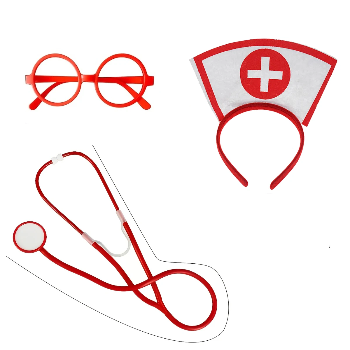 5-teiliges Kinder-Krankenschwester-Doktor-Cosplay-Set Krankenschwester-Stirnband Stethoskop Brille Halloween-Party Rollenspiel-Kostüm-Requisiten – Detail 3