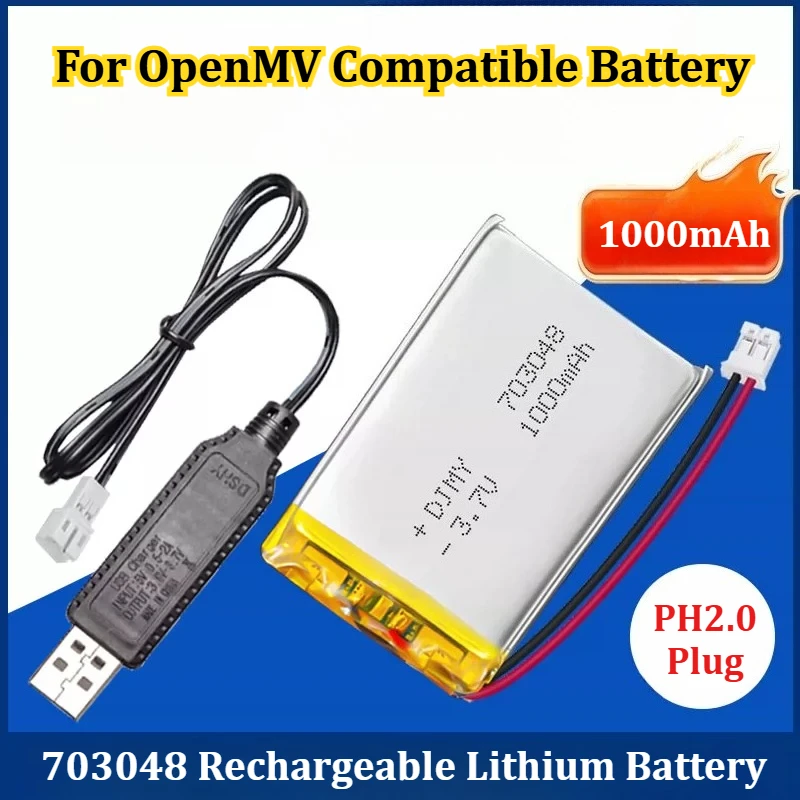 Аккумулятор литиевый перезаряжаемый 3.7V 1000mAh 703048 для Singtown Openmv 4 3, совместимый, с разъемом PH2.0