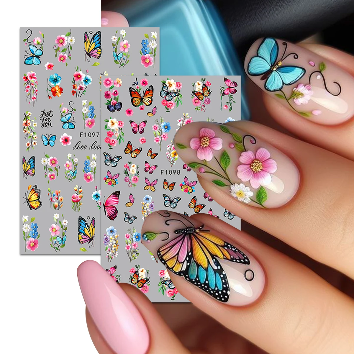 Frühlings- und Sommerblumen-Schmetterlings-Nagelsticker, einfach anzubringen für die Nageldekoration, zum Selbergestalten, als Geschenk, für Partys und zur Gestaltung von Make-up für Hochzeiten. – Detail 11