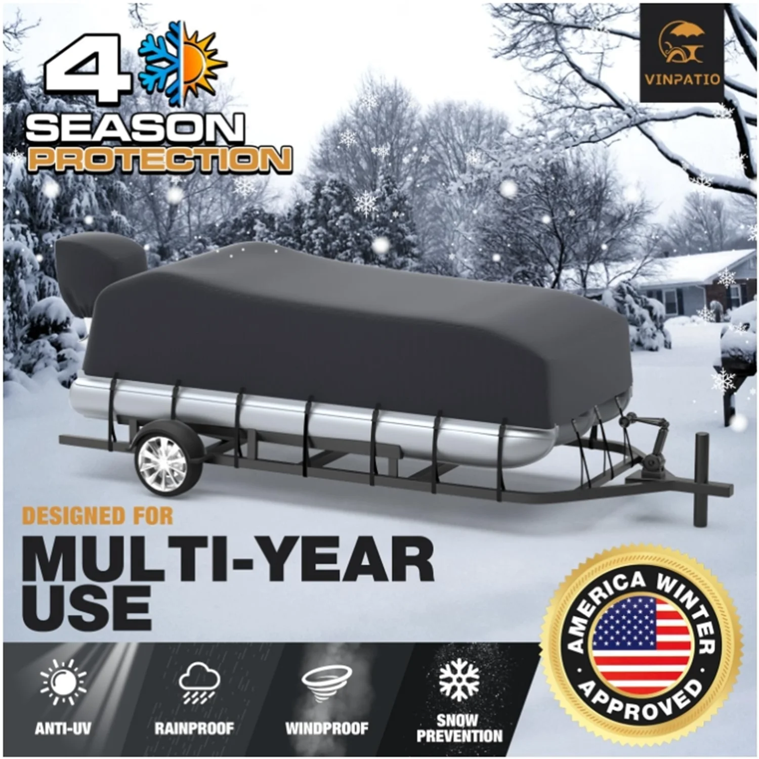 Cover, Pontoon Cover Heavy Duty 800D Solution-Dyed Polyester UV Resistant Marine Grade Waterproof Pontoon Boat Covers Fits Grey