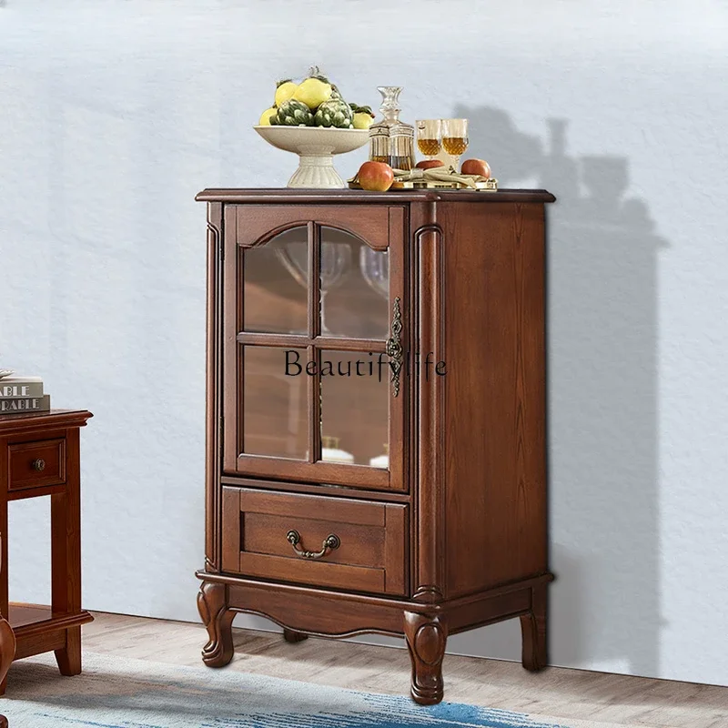 American solid wood wine cabinet retro single door small apartment European simple wall low cabinet