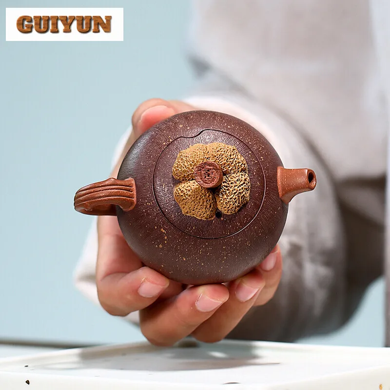 100ML Traditional Yixing Purple Clay Teapots Handmade Pot Raw Ore Purple Mud Kettle with Strainer Zisha Teaset Collection Craft