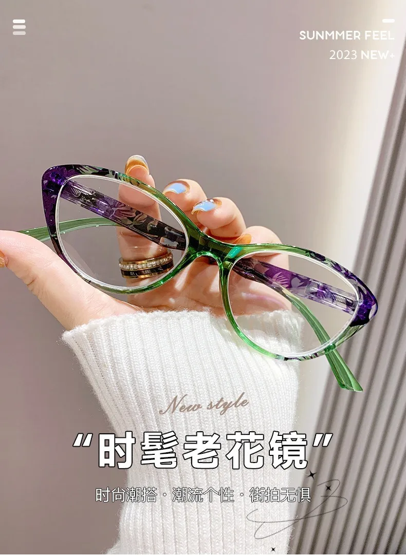 1,0 2,0 3,0 4,0 Cat Eye Trendige Lesebrille Blumenstil Anti-Blaulicht-Brille Modischer Stil – Detail 1
