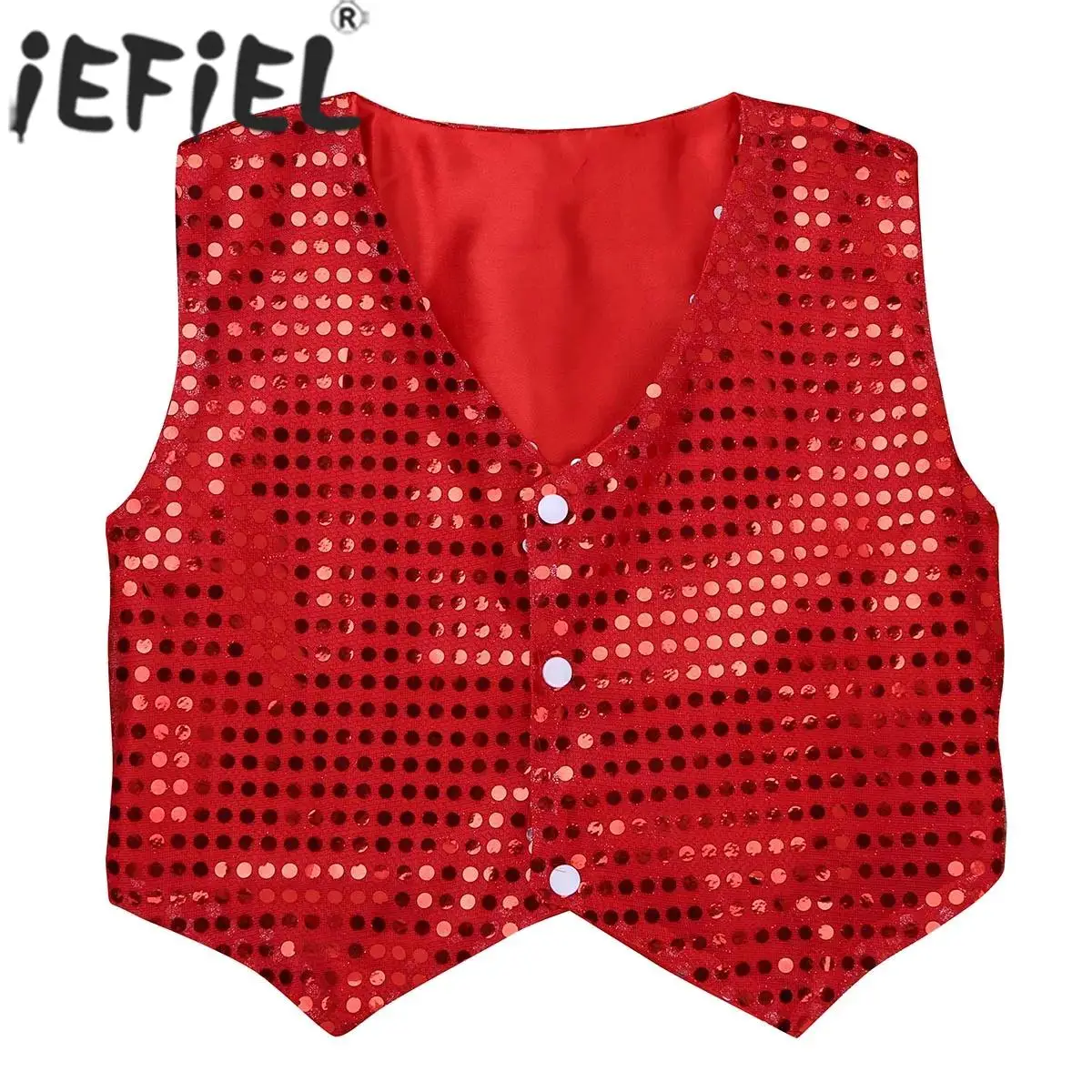 Kids Boys Girls Shiny Sequin Vest Waistcoat Choir Jazz Street Dance Performance Costume for Halloween Carnival Cosplay Party