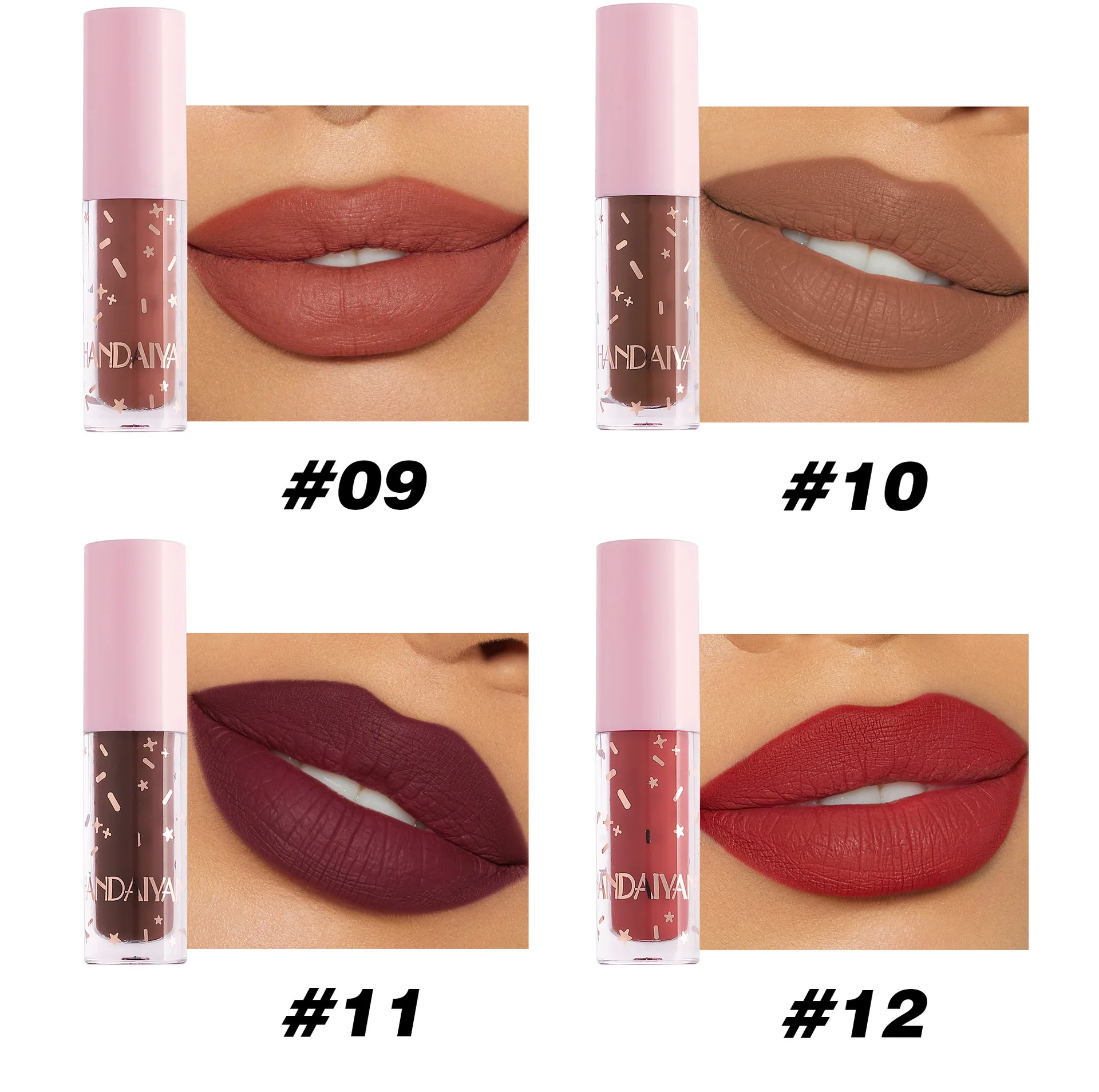 HANDAIYAN 12color matte Lipstick Set natural three-dimensional Long-lasting waterproof non-stick cup easy color lip glaze