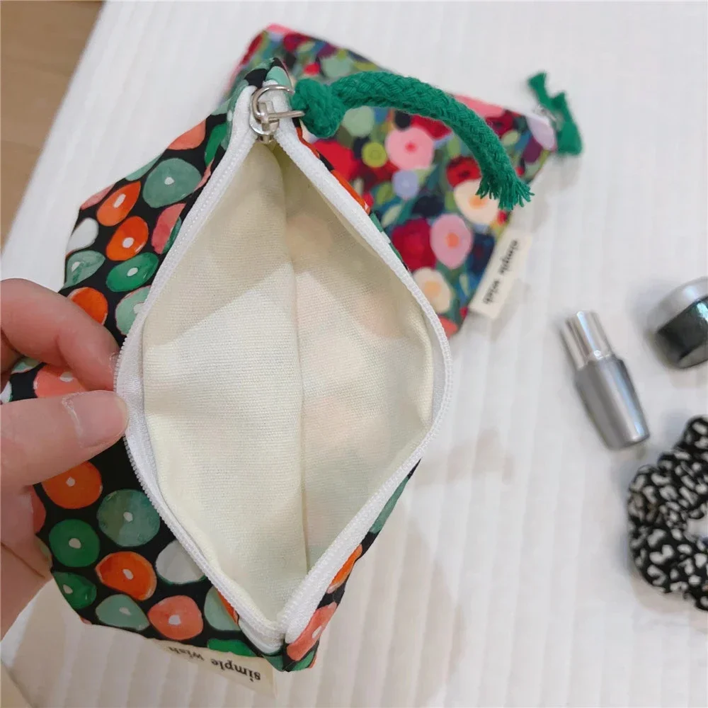 Retro Zipper Coin Purse Floral Print Small Cosmetic Bag Makeup Bag Key Data Cable Storage Bag Canvas Coin Pouch Card Holder Bags