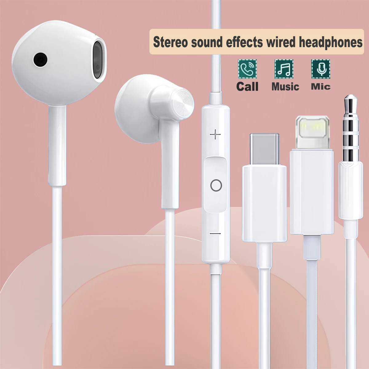 Wired Earphones For Apple iPhone 17 16 15 14 13 12 Pro Max Headphones For Samsung For Lightning USB C 3.5mm Earbuds