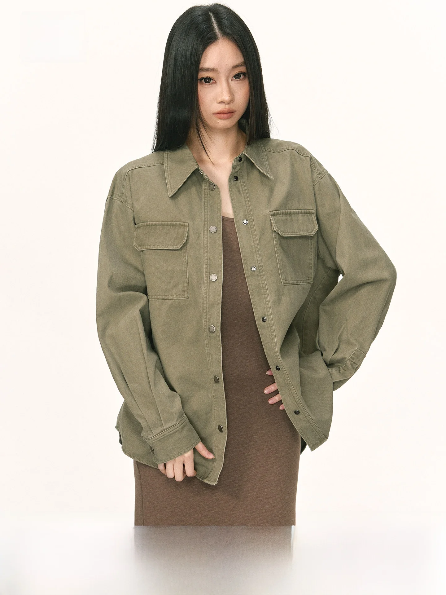 

Anna Aneae Vintage Loose Collar Button-Up Workwear Shirt Women Summer Casual Versatile Top Trendy Long Sleeve Chinese Brand